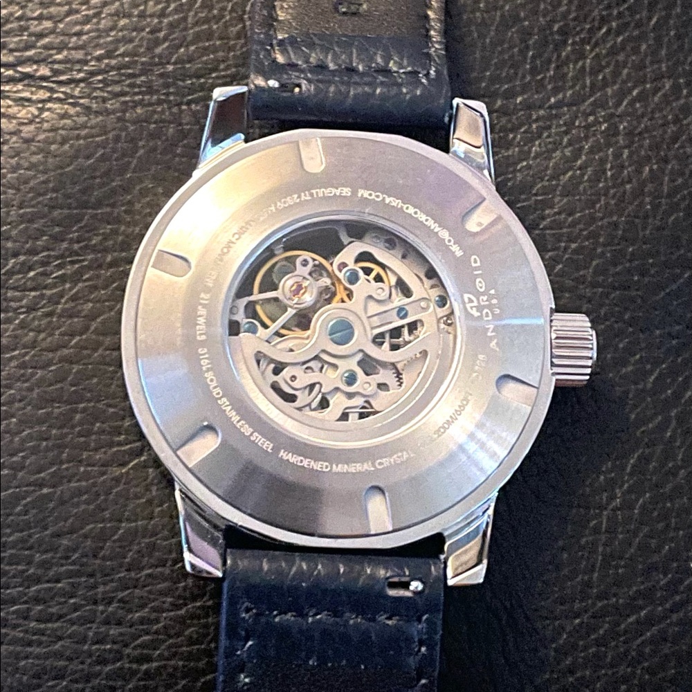 Android Rare Automatic Skeleton Leather Mens Watch - image 4